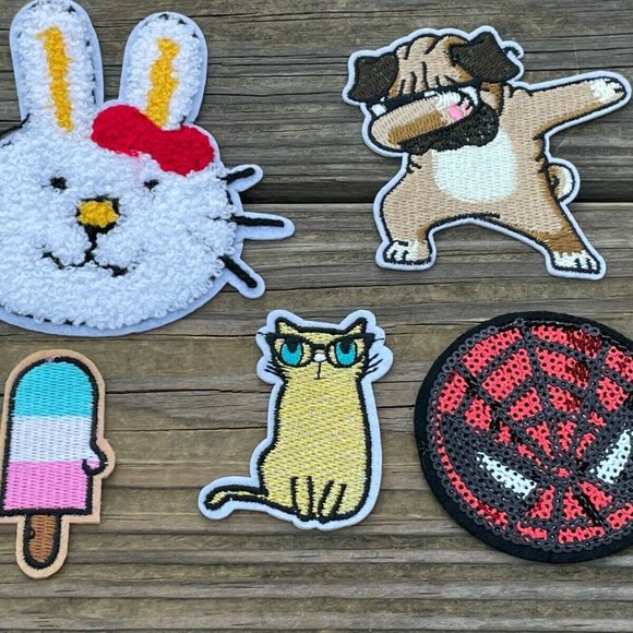 Mix Lot of Patches Iron On Applique Patches Embroidery Sequence CAT DOG Patches - Picture 1 of 7